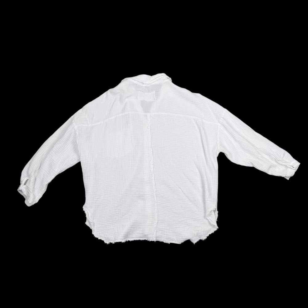 Zenana Double Gauze Oversized White Super Soft Button Down Shirt Raw Hem 1X - Picture 6 of 8